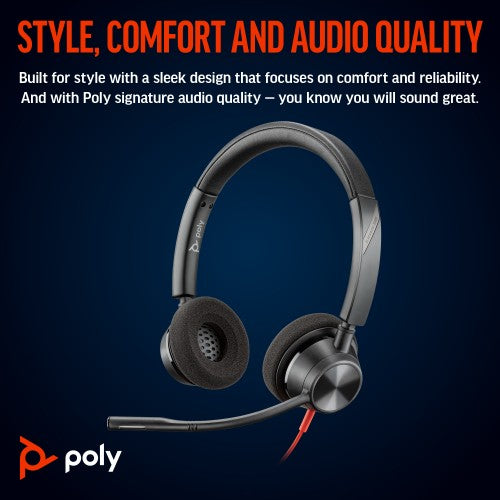 HP Poly Blackwire 3320 Stereo USB-C Headset +USB-C/A Adapter