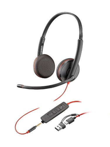 HP Poly Blackwire 3225 Stereo USB-C Headset +3.5mm Plug +USB-C/A Adapter