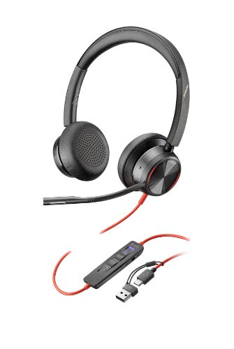 HP Poly Blackwire 8225 Microsoft Teams Certified Headset +USB-C/A Adapter TAA