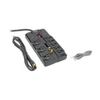 Tripp Lite TLP808TELTV surge protector Black 8 AC outlet(s) 120 V 96.1" (2.44 m)