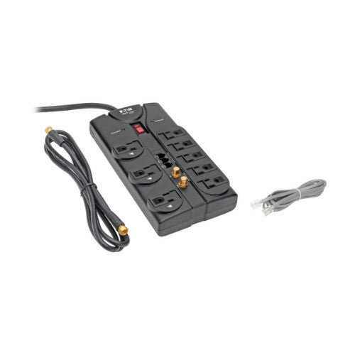 Tripp Lite TLP808TELTV surge protector Black 8 AC outlet(s) 120 V 96.1" (2.44 m)