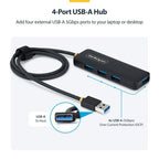 StarTech.com H5A4A-USB-HUB-2 interface hub USB 3.2 Gen 1 (3.1 Gen 1) Type-A 5000 Mbit/s Black