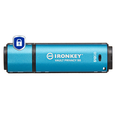 Kingston Technology IronKey Vault Privacy 50 USB flash drive 512 GB USB Type-A 3.2 Gen 1 (3.1 Gen 1) Black, Blue