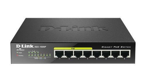 D-Link DGS-1008P network switch Unmanaged Gigabit Ethernet (10/100/1000) Power over Ethernet (PoE) Black