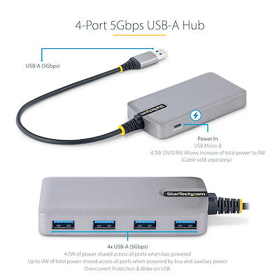 StarTech.com 5G4AB-USB-A-HUB interface hub USB 3.2 Gen 1 (3.1 Gen 1) Type-A 5000 Mbit/s Gray