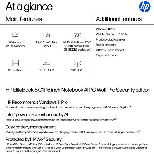 HP EliteBook 6 G1i 16 inch Notebook AI PC Wolf Pro Security Edition Intel Core Ultra 5 16" WUXGA 32 GB DDR5-SDRAM