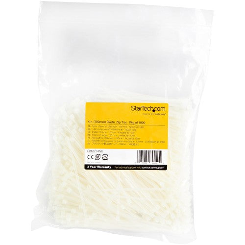 StarTech.com CBMZT4NK cable tie Releasable cable tie Nylon, Plastic White 1000 pc(s)