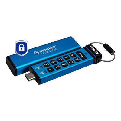 Kingston Technology IronKey Keypad 200 USB flash drive 64 GB USB Type-C 3.2 Gen 1 (3.1 Gen 1) Blue