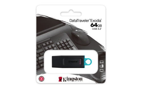 Kingston Technology DataTraveler Exodia USB flash drive 64 GB USB Type-A 3.2 Gen 1 (3.1 Gen 1) Black, Turquoise