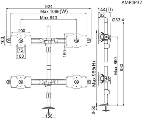 Amer Networks AMR4P32 monitor mount / stand 32" Clamp Black