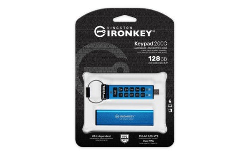 Kingston Technology IronKey Keypad 200 USB flash drive 128 GB USB Type-C 3.2 Gen 1 (3.1 Gen 1) Blue
