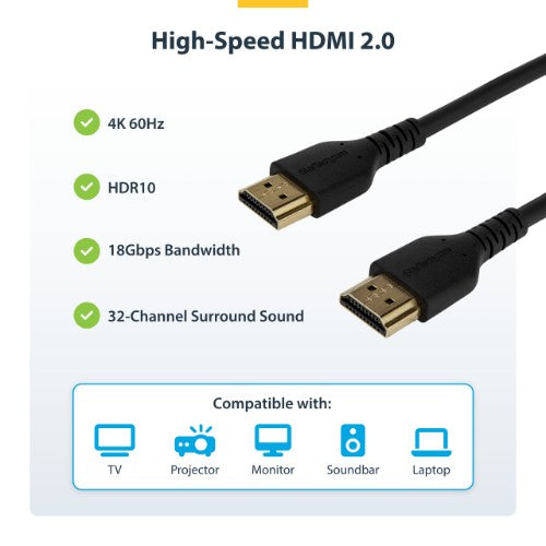 StarTech.com RHDMM150CMP HDMI cable 59.1" (1.5 m) HDMI Type A (Standard) Black