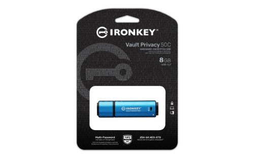 Kingston Technology IronKey Vault Privacy 50 USB flash drive 8 GB USB Type-C 3.2 Gen 1 (3.1 Gen 1) Black, Blue