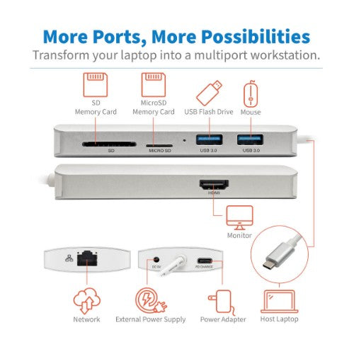 Tripp Lite U442-DOCK11-S laptop dock/port replicator USB 3.2 Gen 2 (3.1 Gen 2) Type-C Silver