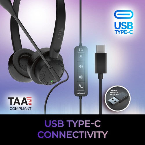 Adesso Xtream P4T-TAA Headset Wired Head-band Office/Call center USB Type-C / USB Type-A Black