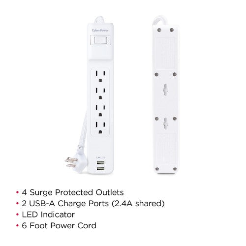 CyberPower P406U surge protector White 4 AC outlet(s) 125 V 70.9" (1.8 m)