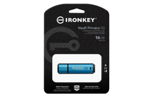 Kingston Technology IronKey Vault Privacy 50 USB flash drive 16 GB USB Type-A 3.2 Gen 1 (3.1 Gen 1) Black, Blue