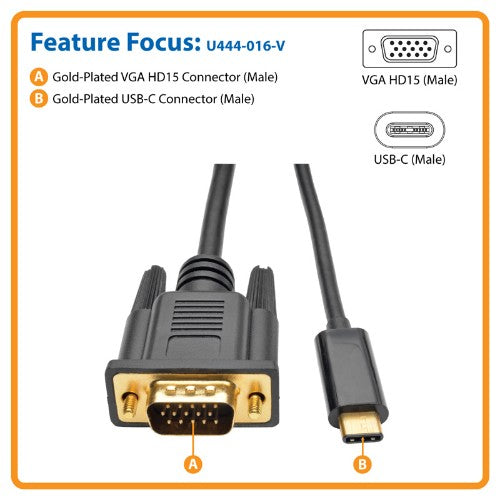 Tripp Lite U444-016-V video cable adapter 196.9" (5 m) USB Type-C VGA (D-Sub) Black