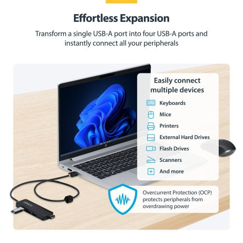 StarTech.com H5A4A-USB-HUB-2 interface hub USB 3.2 Gen 1 (3.1 Gen 1) Type-A 5000 Mbit/s Black