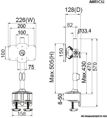Amer Networks AMR1C32 monitor mount / stand 32" Clamp Black