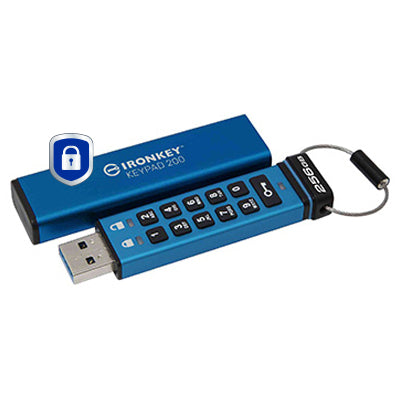 Kingston Technology IronKey Keypad 200 USB flash drive 256 GB USB Type-A 3.2 Gen 1 (3.1 Gen 1) Blue