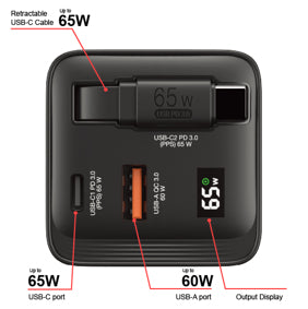 Verbatim GaN Charger 65W Universal Black AC Fast charging Indoor