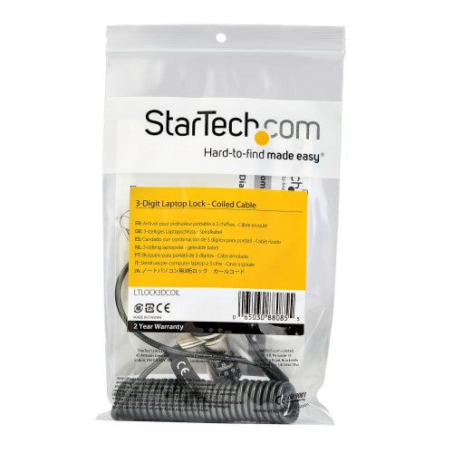 StarTech.com LTLOCK3DCOIL cable lock Black, Stainless steel 70.9" (1.8 m)