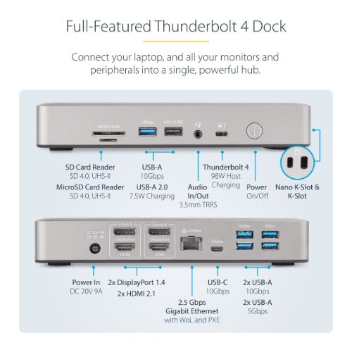 StarTech.com 132N-TB4USB4DOCK laptop dock/port replicator Wired Thunderbolt 4 Gray