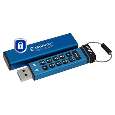 Kingston Technology IronKey Keypad 200 USB flash drive 16 GB USB Type-A 3.2 Gen 1 (3.1 Gen 1) Blue