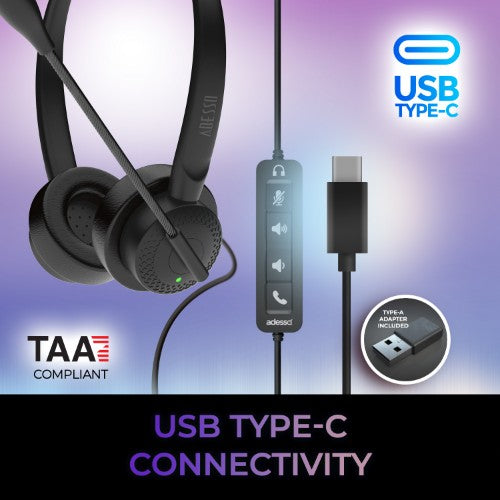 Adesso Xtream P4 Headset Wired Head-band Office/Call center USB Type-C Black