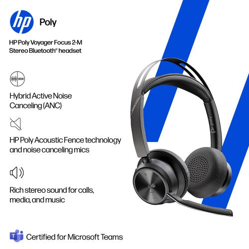 HP Poly Voyager Focus 2 Microsoft Teams Certified USB-C-C Headset +USB-C/A Adapter TAA