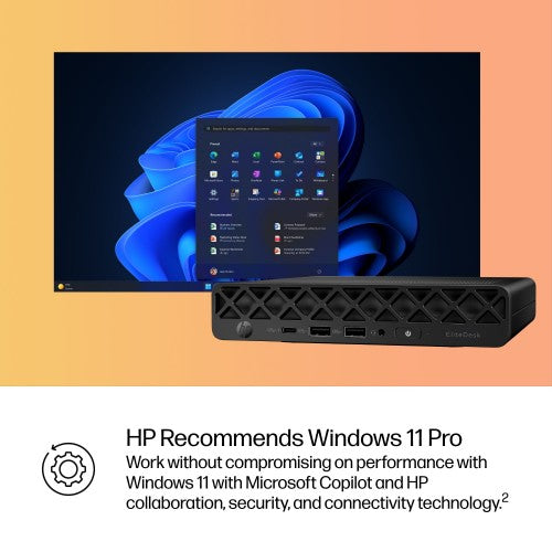 HP EliteDesk 8 Mini G1i AI PC Wolf Pro Security Edition Intel Core Ultra 7 265T 16 GB DDR5-SDRAM 512 GB SSD Windows 11 Pro Mini PC Black