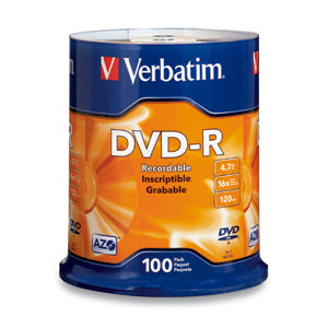 Verbatim DVD-R 4.7GB 16X Branded 100pk Spindle 100 pcs