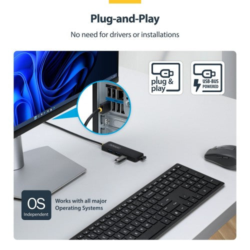 StarTech.com H5A4A-USB-HUB-2 interface hub USB 3.2 Gen 1 (3.1 Gen 1) Type-A 5000 Mbit/s Black