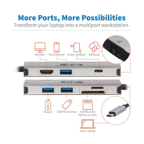 Tripp Lite U442-DOCK5-GY laptop dock/port replicator Wired USB 3.2 Gen 1 (3.1 Gen 1) Type-C Gray