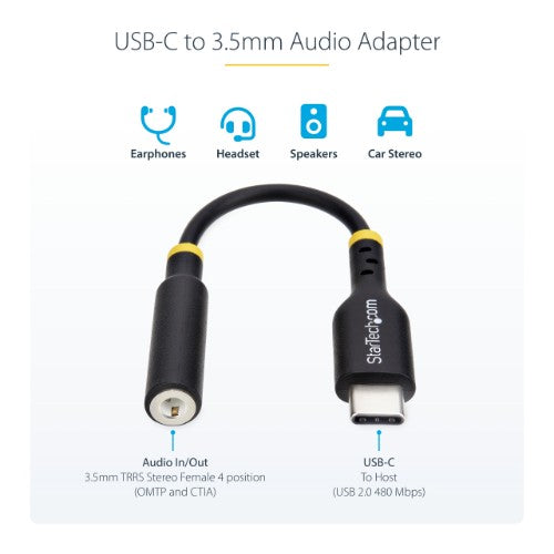 StarTech.com USBCAUDIO2 audio cable 5" (0.127 m) USB Type-C 2.0 3.5 mm Black