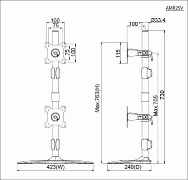 Amer Mounts AMR2SV monitor mount / stand 24" Black Desk