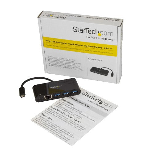 StarTech.com HB30C3AGEPD laptop dock/port replicator Wired USB 3.2 Gen 1 (3.1 Gen 1) Type-C Black