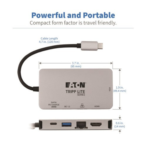 Tripp Lite U442-DOCK6-GY laptop dock/port replicator Wired USB 3.2 Gen 1 (3.1 Gen 1) Type-C Gray