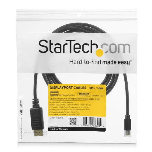 StarTech.com MDP2DPMM6 DisplayPort cable 70.9" (1.8 m) Mini DisplayPort Black