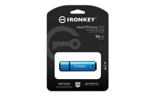 Kingston Technology IronKey Vault Privacy 50 USB flash drive 16 GB USB Type-C 3.2 Gen 1 (3.1 Gen 1) Black, Blue