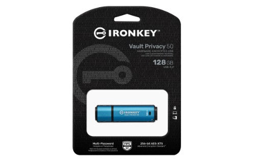 Kingston Technology IronKey Vault Privacy 50 USB flash drive 128 GB USB Type-A 3.2 Gen 1 (3.1 Gen 1) Black, Blue