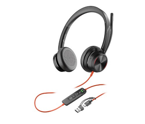 HP Poly Blackwire 8225 Microsoft Teams Certified Headset +USB-C/A Adapter TAA