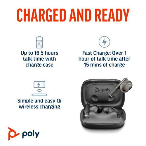 HP Poly Voyager Free 60 UC Carbon Black Earbuds +BT700 USB-C Adapter +Basic Charge Case