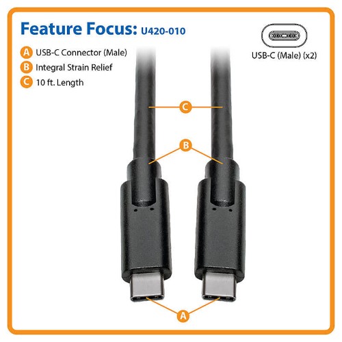 Tripp Lite U420-010 USB cable USB 3.2 Gen 1 (3.1 Gen 1) 120.1" (3.05 m) USB C Black