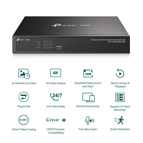 TP-Link VIGI NVR1008H-8MP network video recorder Black