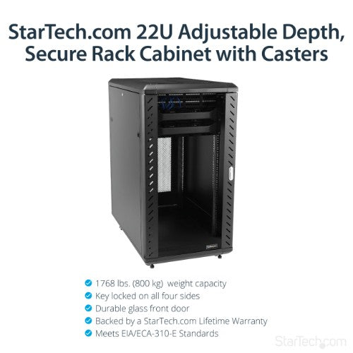 StarTech.com RK2236BKF rack cabinet 22U Freestanding rack Black