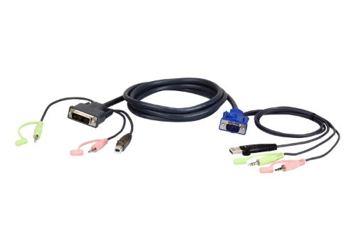 ATEN 2L-7DX2U video cable adapter 70.9" (1.8 m) VGA (D-Sub) + 3.5mm + USB Type-A DVI-I + 3.5mm + USB Type-B Black, Green, Pink