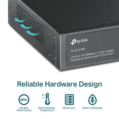 TP-Link TL-SL1218P network switch Unmanaged Gigabit Ethernet (10/100/1000) Power over Ethernet (PoE) 1U Black