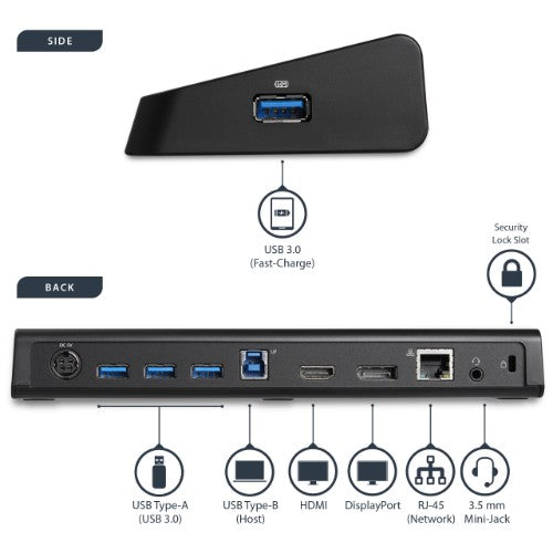 StarTech.com USB3DOCKHDPC laptop dock/port replicator Wired USB 3.2 Gen 1 (3.1 Gen 1) Type-B Black